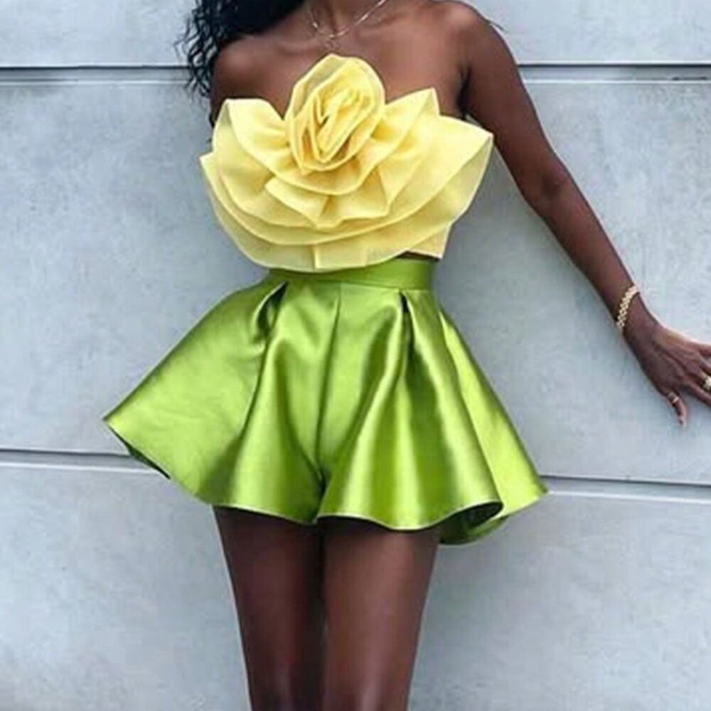 Yellow Green Party Women's Floral Chiffon Co-Ord Set - Picture 2 of 5